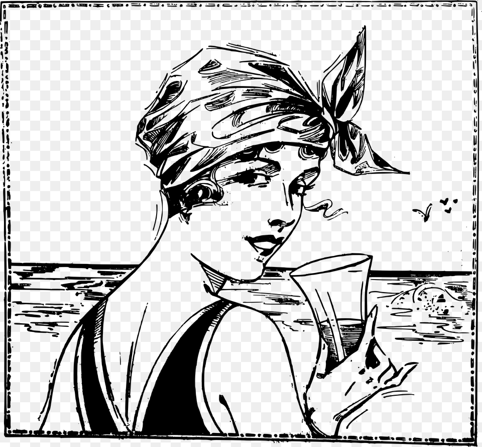 This Icons Design Of Lady At The Beach Drinks, Gray Png