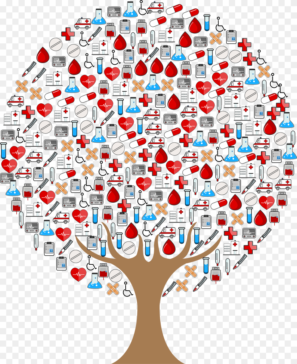 This Icons Design Of Medical Icons Tree, Art, Collage, Blackboard Png Image