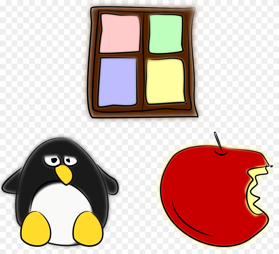 This Icons Design Of Window Penguin And Apple, Animal, Bird, Food, Fruit Free Png Download