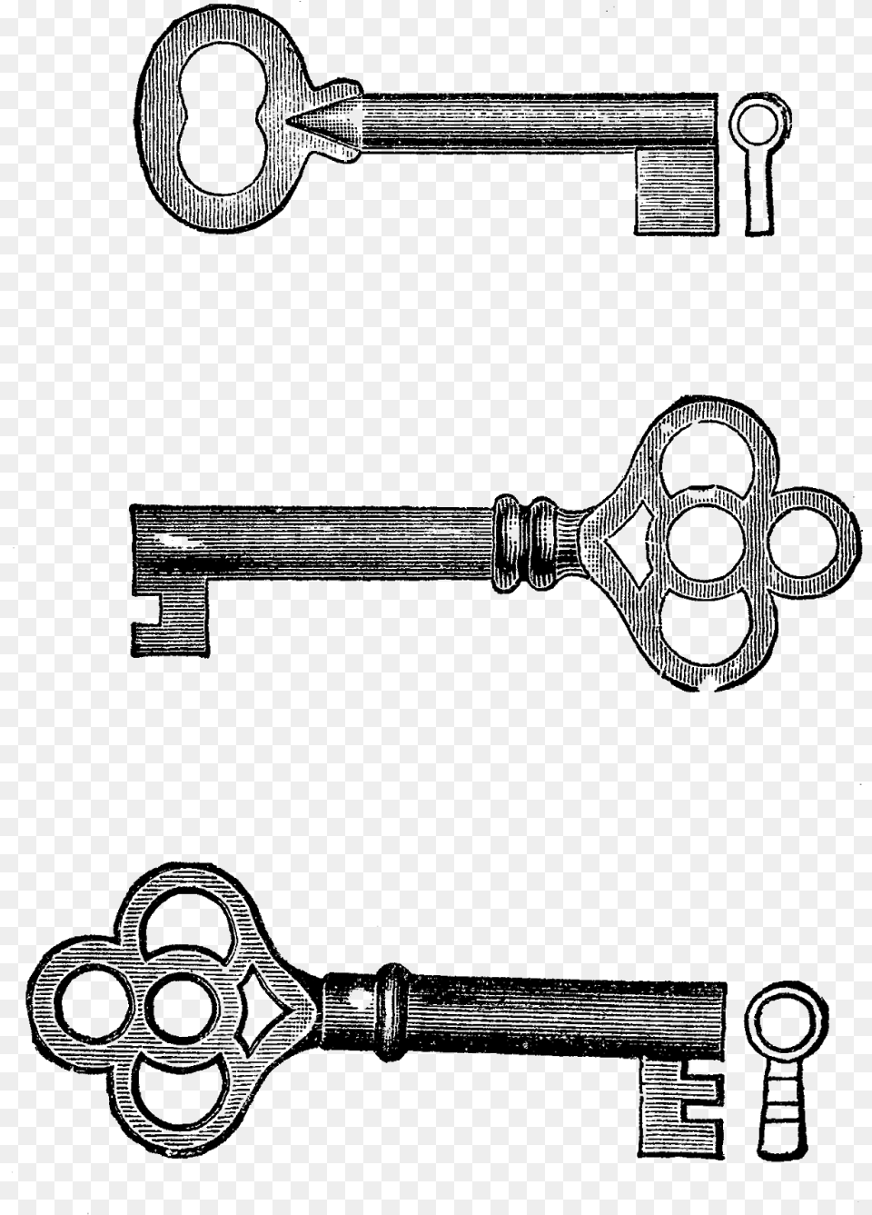 This Is A Digital Collage Sheet Of Three Vintage Key Drawing, Cutlery, Gun, Weapon Png Image