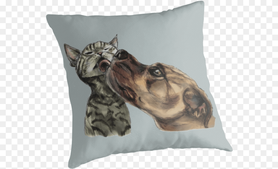 This Is A Rendering Of A Pitbull Dog Licking A Tabby Cushion, Home Decor, Pillow, Animal, Cat Free Png