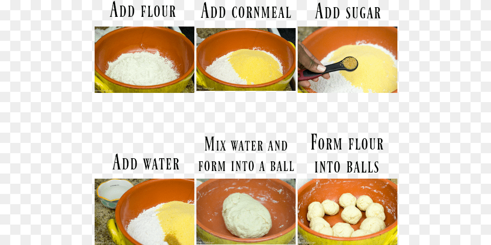 This Is A Simple Recipe For Making Cornmeal Dumplings Thing To Make With Water And Flour, Powder, Person, Bowl, Spoon Free Png Download