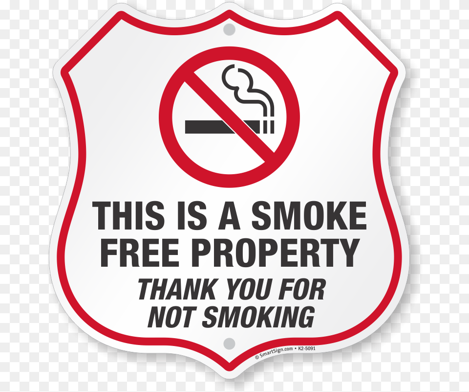 This Is A Smoke Free Property Sign Shield Shape Sku K2 5091 Smoking Ban In Workplace, Symbol, Food, Ketchup Png