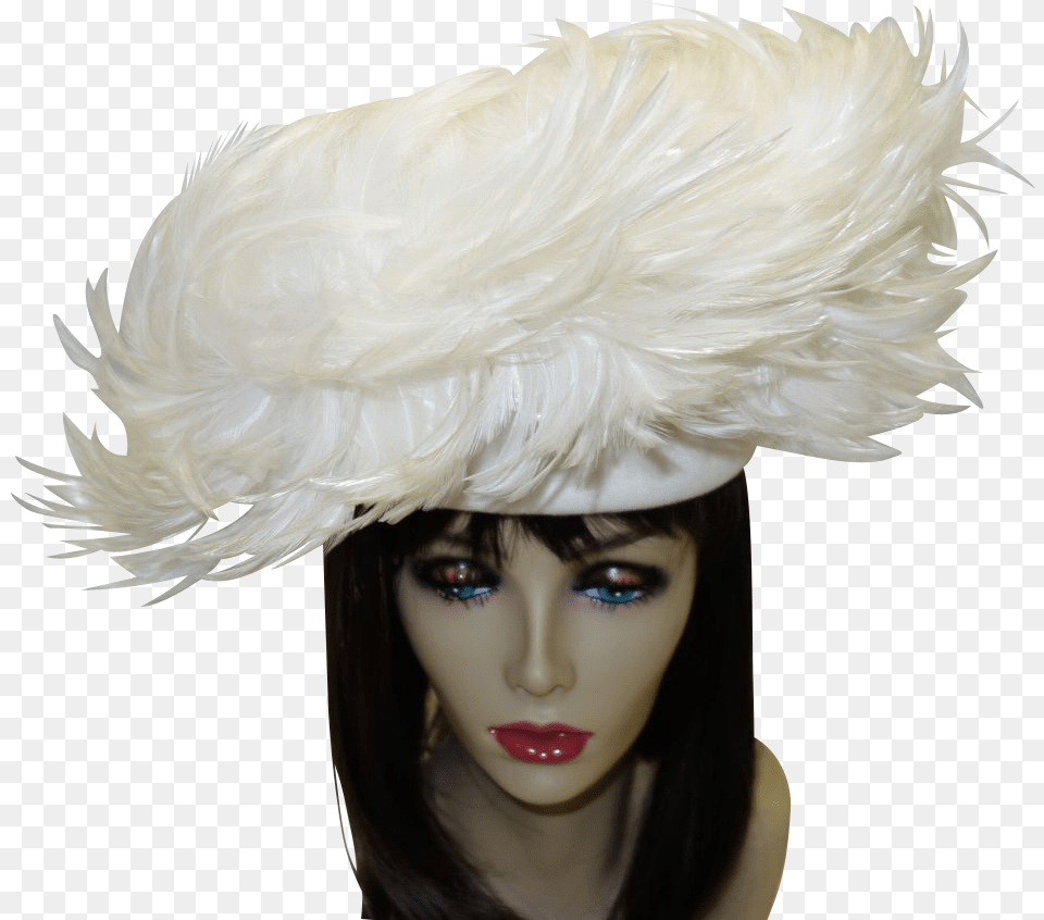 This Is An Absolutely Incredible White Feather Hat Costume Hat, Adult, Person, Woman, Female Free Png Download