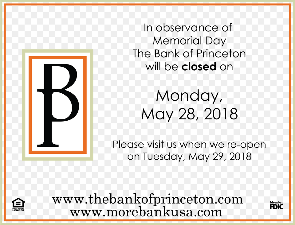 This Is An Announcement About The Bank Being Closed Bank Of Princeton, Number, Symbol, Text, Cross Free Transparent Png