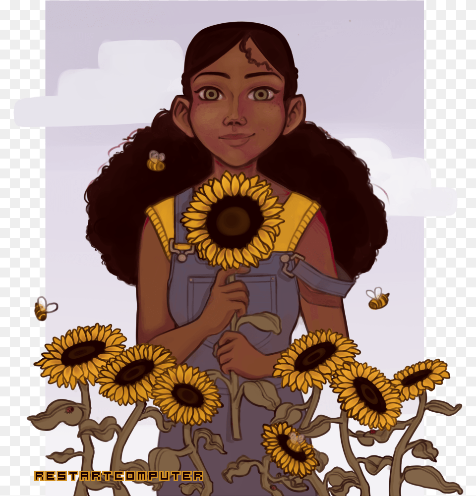 This Is My Oc Carmella Cartoon, Flower, Sunflower, Plant, Person Png Image