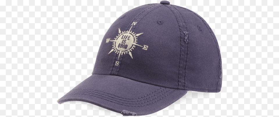This Laidback Style Has Endless Summers Ahead Of It Life Is Good Compass Sunwashed Chill Cap Blue, Baseball Cap, Clothing, Hat Png