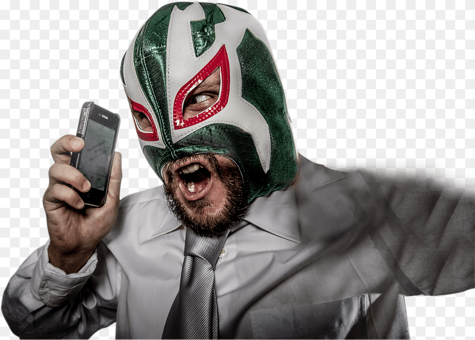 This Luchador Crushes His Competition Just Like You Mexican Wrestler With Beard, Person, Mobile Phone, Body Part, Electronics Free Png