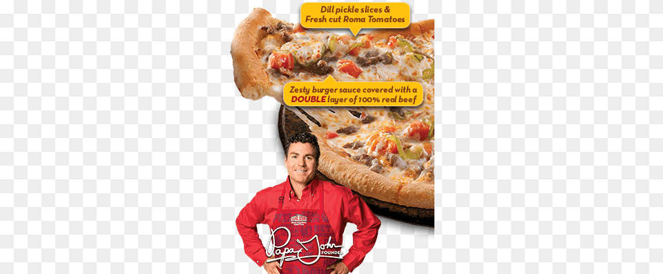 This Of Papa John And A Pizza With Papa John39s Email Delivery, Advertisement, Food, Adult, Female Free Png