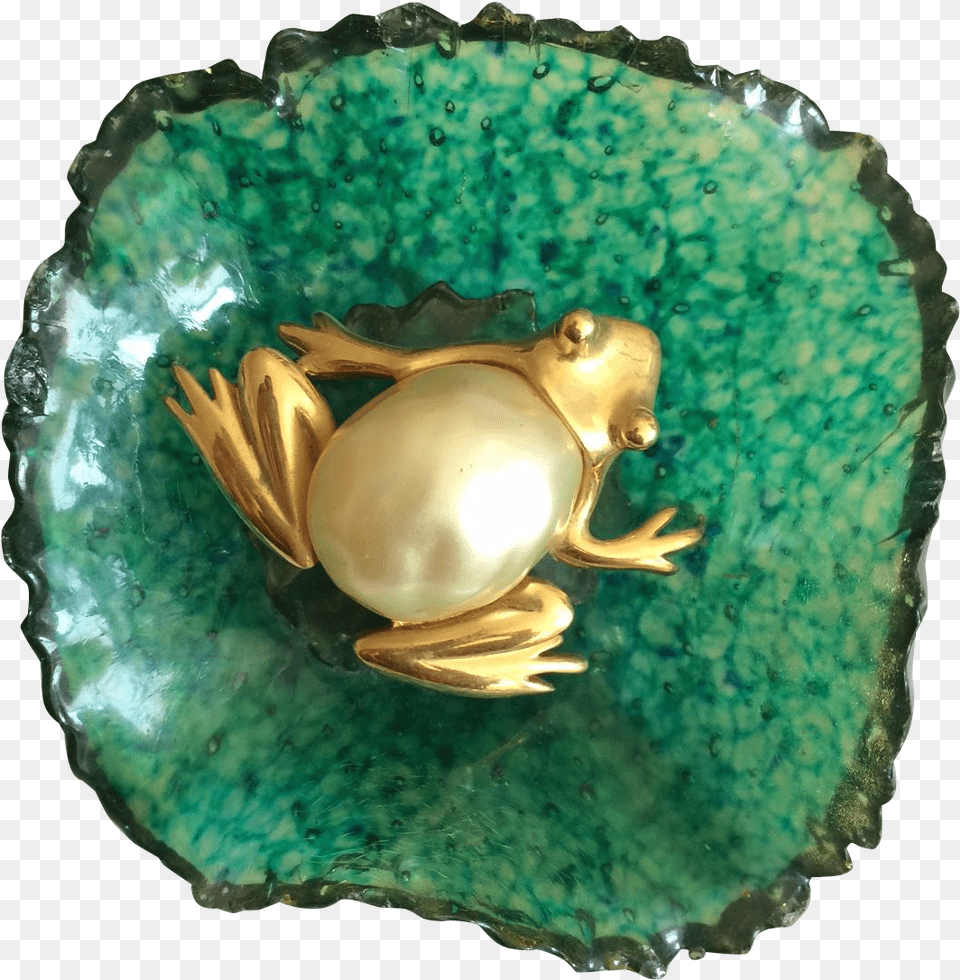 This Pearl Belly Frog Lounges On A Large Lily Pad Ready Ring, Accessories, Gemstone, Jewelry, Ornament Png Image