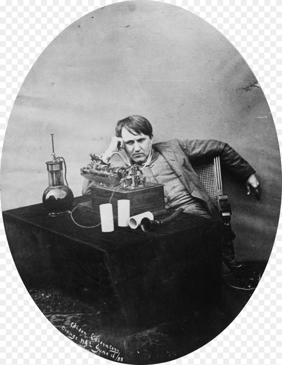 Thomas Edison Listening To Wax Cylinder 1888 Industrial Revolution Electric Power Free Png Download