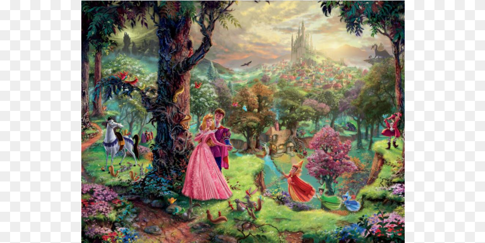 Thomas Kinkade Disney Sleeping Beauty Thomas Kinkade Disney Puzzle Sleeping Beauty, Painting, Art, Vegetation, Plant Free Transparent Png