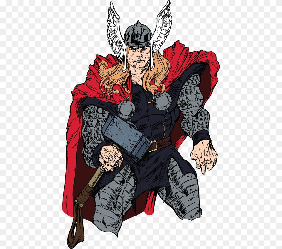 Thor Vector Colour Cartoon, Adult, Male, Man, Person Png