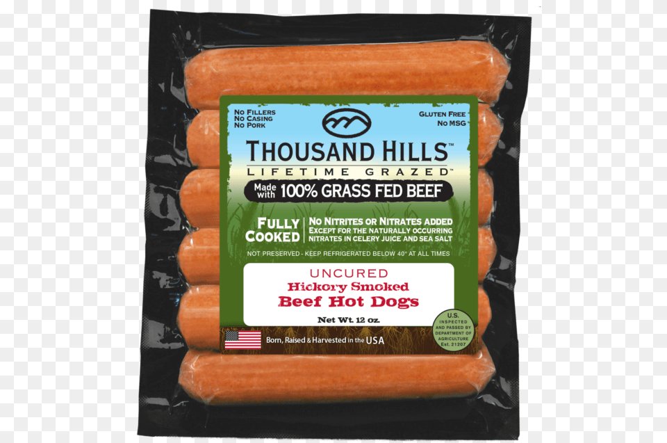 Thousand Hills Uncured Hickory Smoked Beef N Cheddar, Food, Hot Dog, Ketchup Free Png