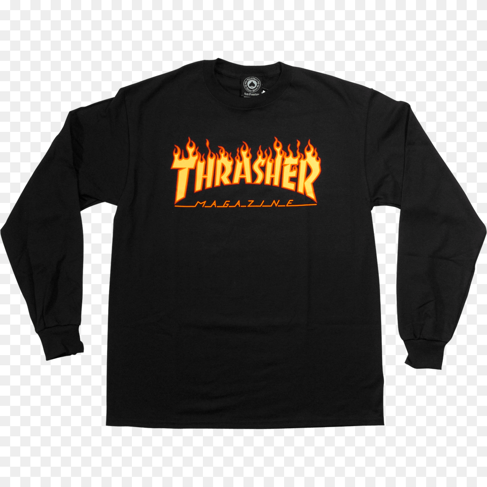 Thrasher Flame Black T Shirt Long Sleeve, Clothing, Long Sleeve, T-shirt Free Png Download
