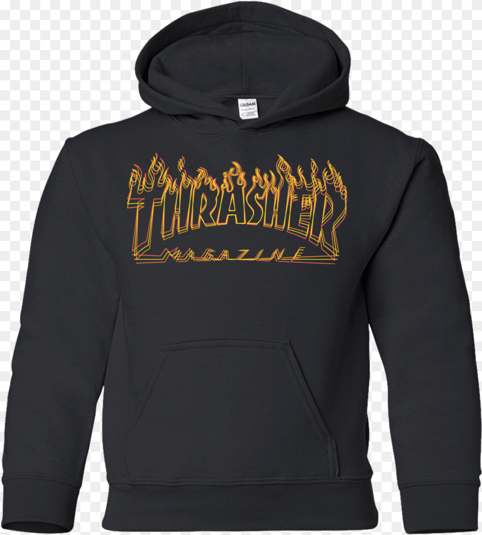 Thrasher Flame Logo G185b Gildan Youth Pullover Hoodie Liberty Guns Beer And Trump, Clothing, Hood, Knitwear, Sweater Free Png Download