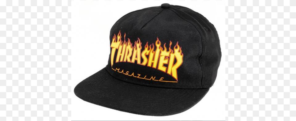 Thrasher Flame Snapback Cap Black, Baseball Cap, Clothing, Hat, Hardhat Free Png