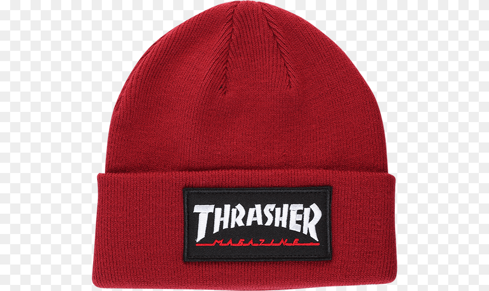 Thrasher Logo Patch Beanie Maroon Thrasher Magazine, Cap, Clothing, Hat, Knitwear Png Image