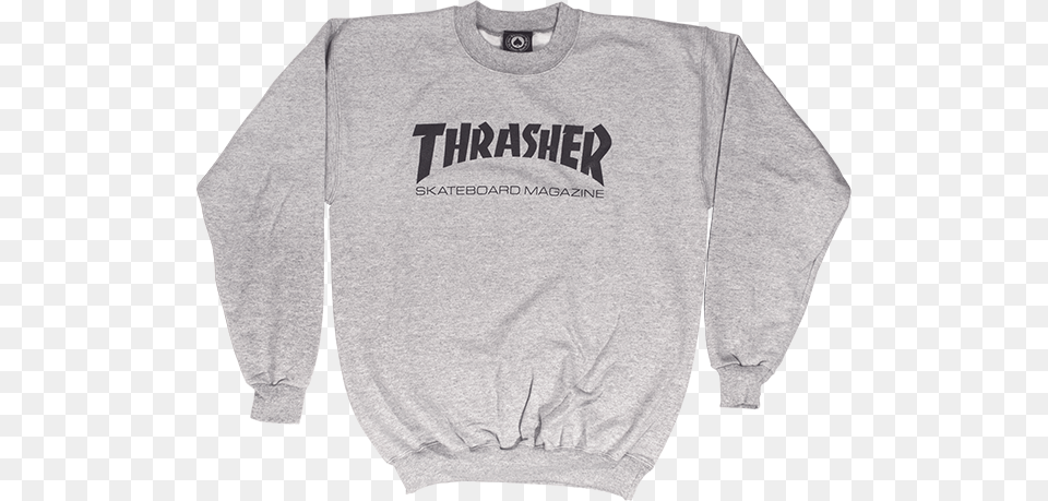Thrasher Mag Logo Crewneck Sweatshirt Grey Gray Crew Neck, Clothing, Knitwear, Sweater, Hoodie Free Png Download