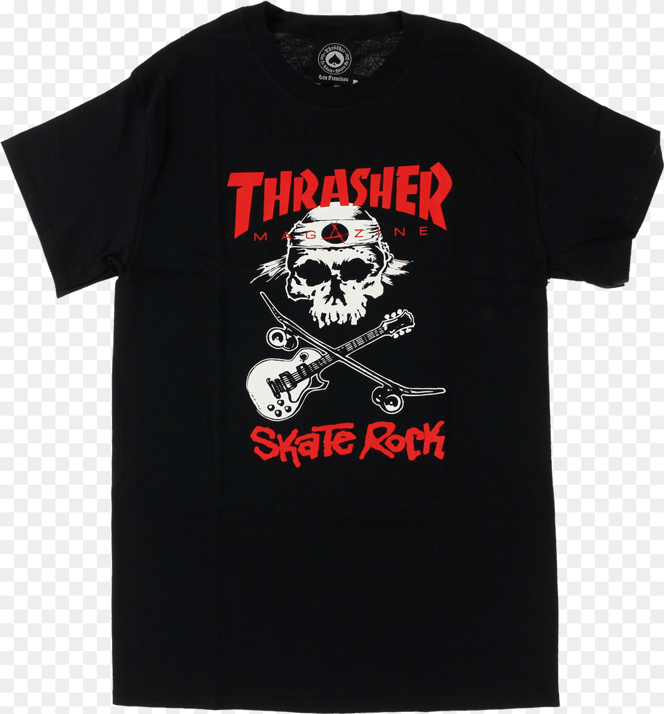 Thrasher Skate Rock Ii T Shirt Thrasher Skate Rock, Clothing, T-shirt, Guitar, Musical Instrument Free Transparent Png