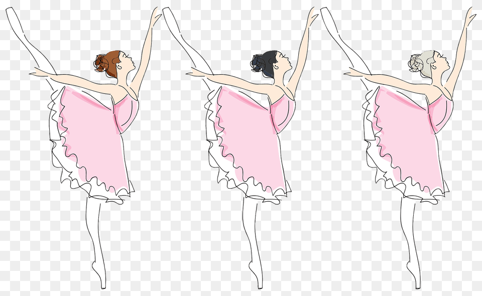Three Ballerinas In Pink Tutus Red Hair Black Hair White Hair Clipart, Ballerina, Ballet, Dancing, Leisure Activities Png