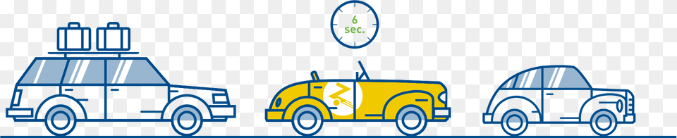 Three Cars With A Clock That Says 6 Seconds, Car, Transportation, Vehicle, Machine Free Png Download