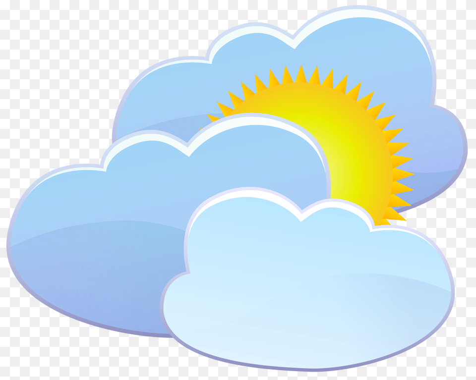 Three Clouds And Sun Weather Icon Clip Art, Nature, Outdoors, Sky, Graphics Png Image