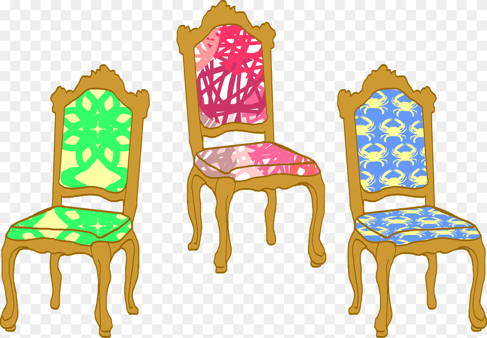 Three Decorative Chairs Clipart, Chair, Furniture, Throne Free Transparent Png
