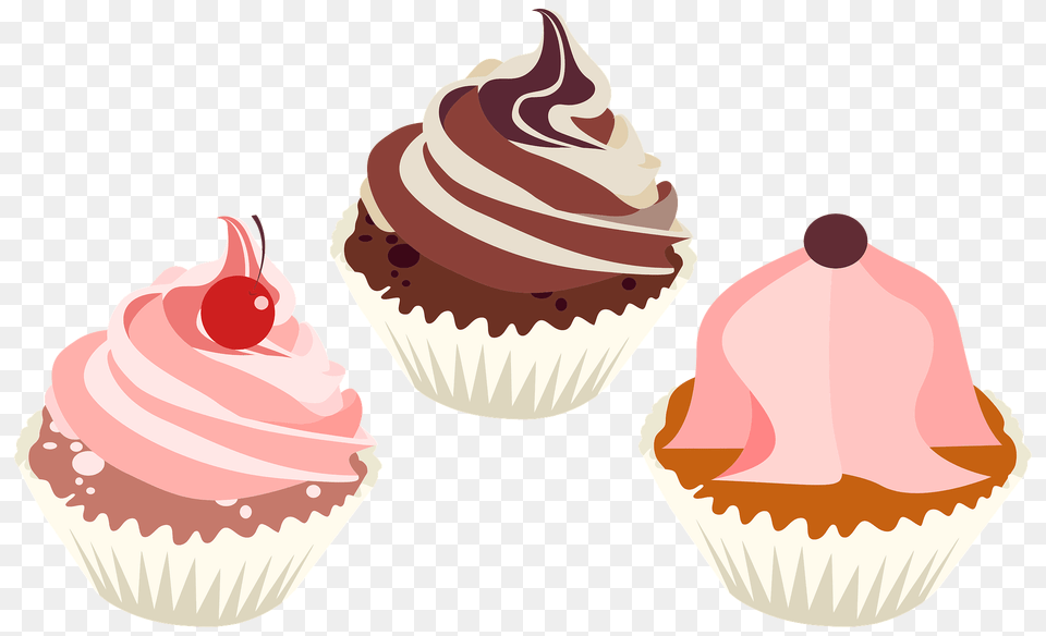 Three Delicious Cupcakes Clipart, Cake, Cream, Cupcake, Dessert Free Transparent Png