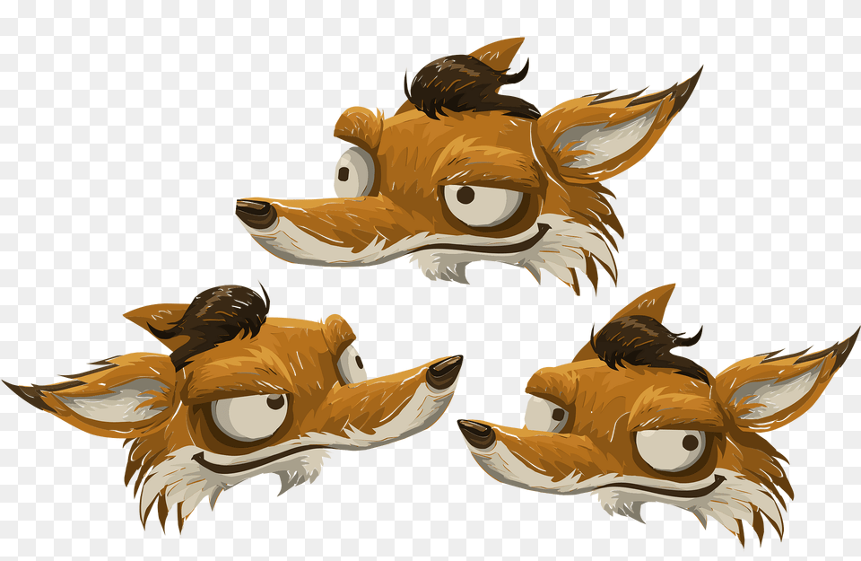 Three Fox Faces Clipart, Animal, Fish, Sea Life, Shark Free Png