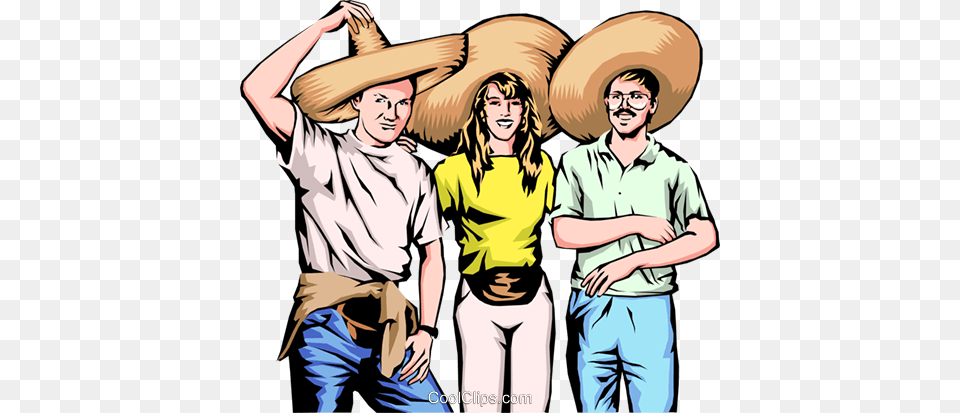 Three Friends With Mexican Hats Royalty Vector Clip Art, Book, Clothing, Comics, Publication Free Transparent Png