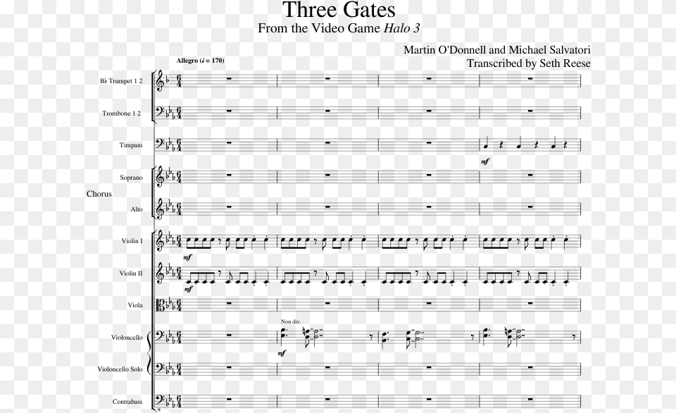 Three Gates Sheet Music Composed By Martin O39donnell Document, Gray Free Transparent Png