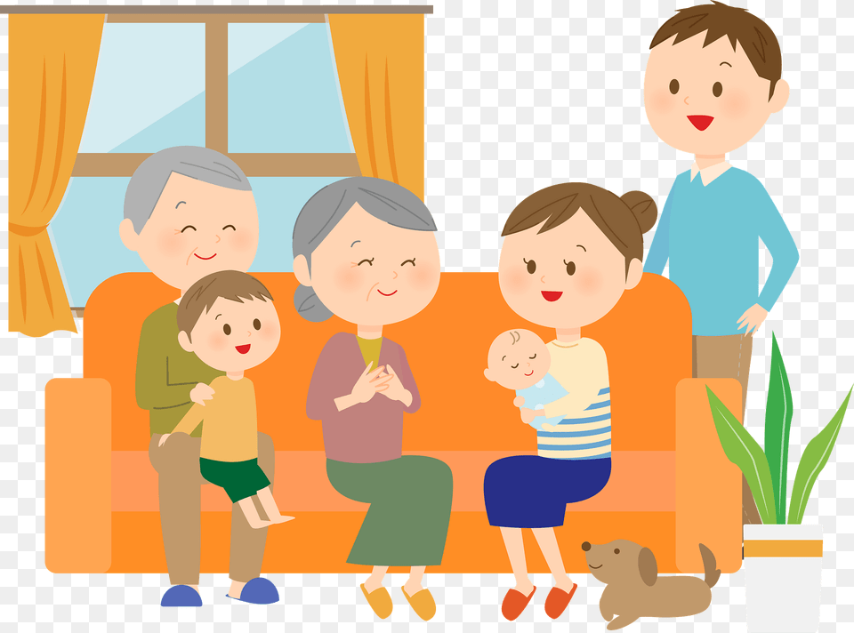 Three Generation Family Around The Sofa Clipart, People, Person, Baby, Face Free Transparent Png