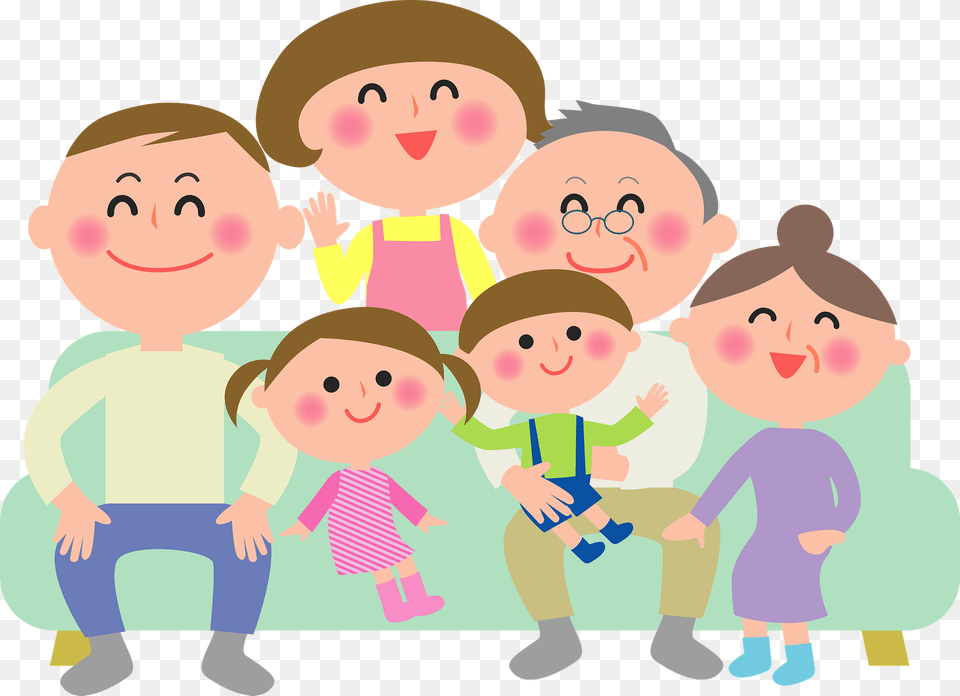 Three Generation Family Around The Sofa Clipart, People, Person, Baby, Face Free Png