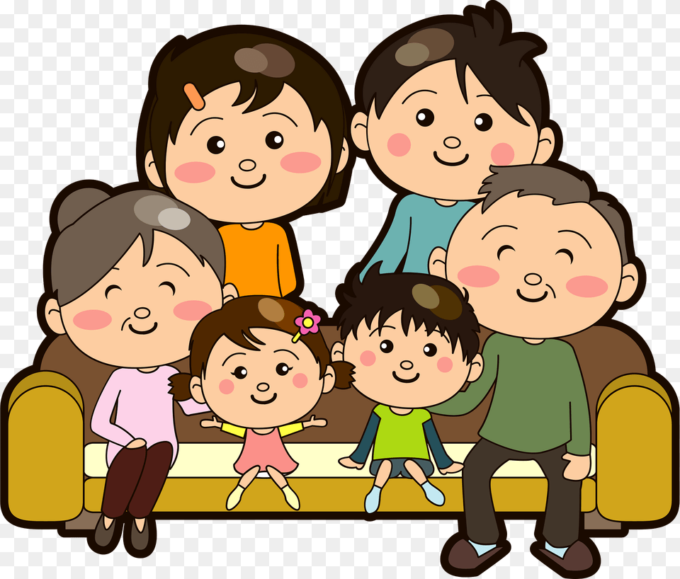 Three Generation Family Around The Sofa Clipart, People, Person, Baby, Book Png Image