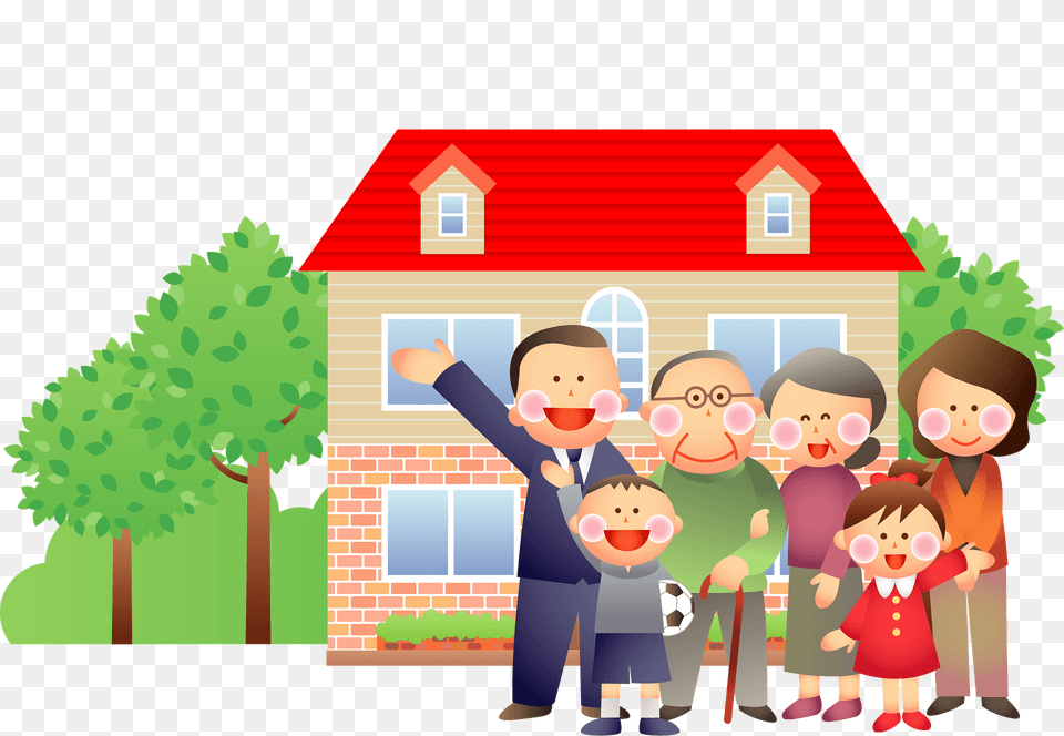 Three Generation Family Outside Their House Clipart, Neighborhood, Baby, Person, People Free Png Download