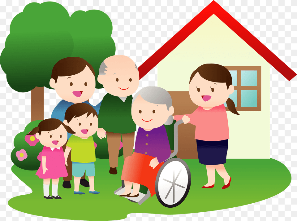 Three Generation Family Outside Their House Clipart, Neighborhood, Baby, Person, Grass Png