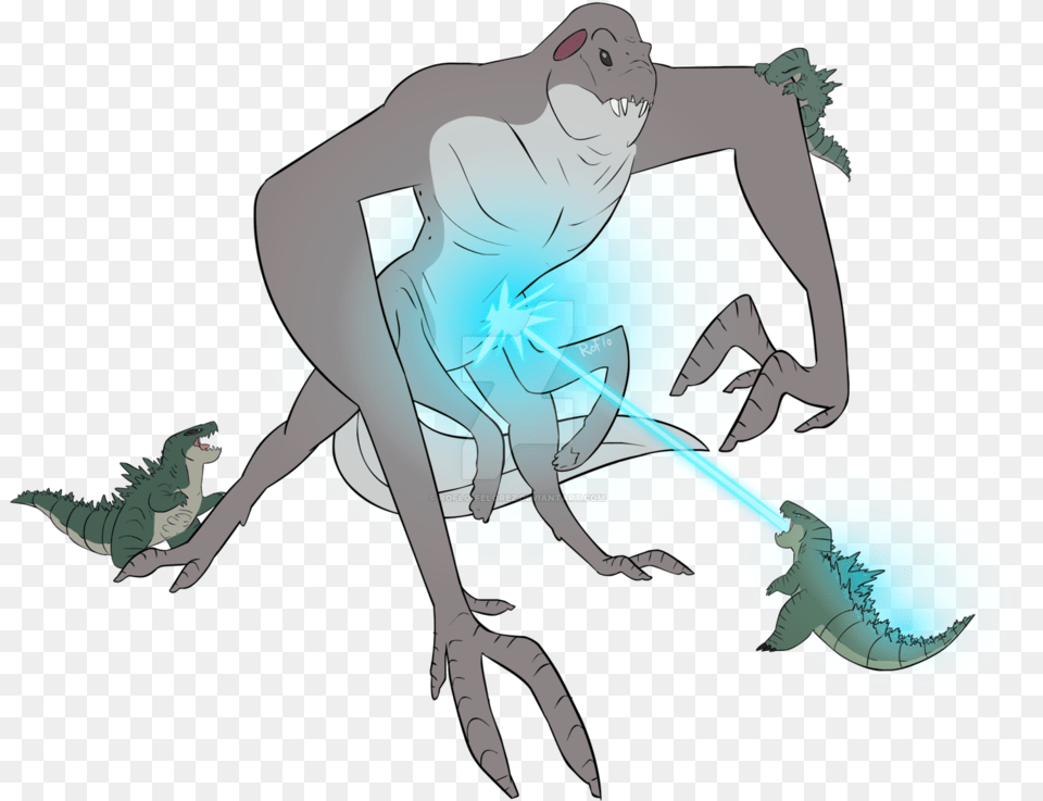 Three Godzilla39s Vs Adult Cloverfield Cloverfield Paradox Monster Size, Leisure Activities, Person, Sport, Swimming Free Transparent Png