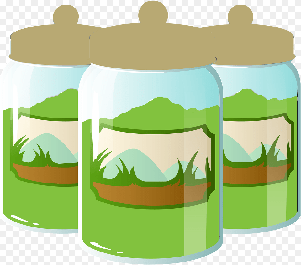 Three Green Grass Jars Clipart, Jar Free Png