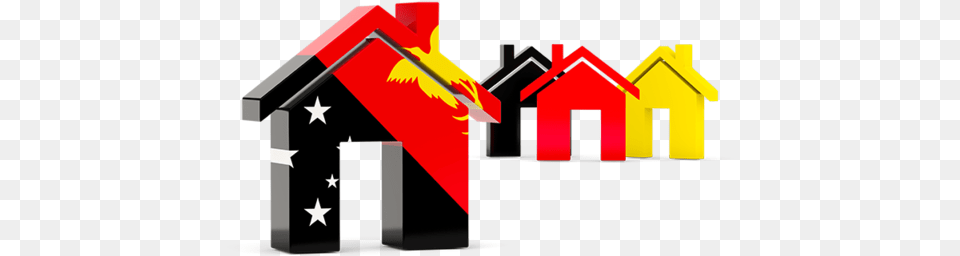 Three Houses With Flag Illustration Of Papua New Guinea Houses In Germany Flag, Neighborhood, Dynamite, Weapon, Symbol Png Image