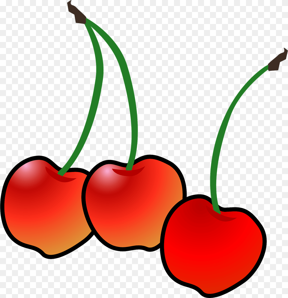 Three Long Stem Cherries Clipart, Cherry, Food, Fruit, Plant Png