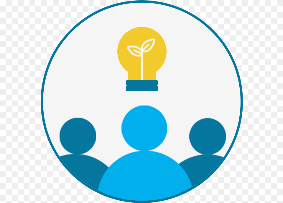 Three People Icons With A Lightbulb Above Them Inside Circle People Icon, Light, Disk Png Image