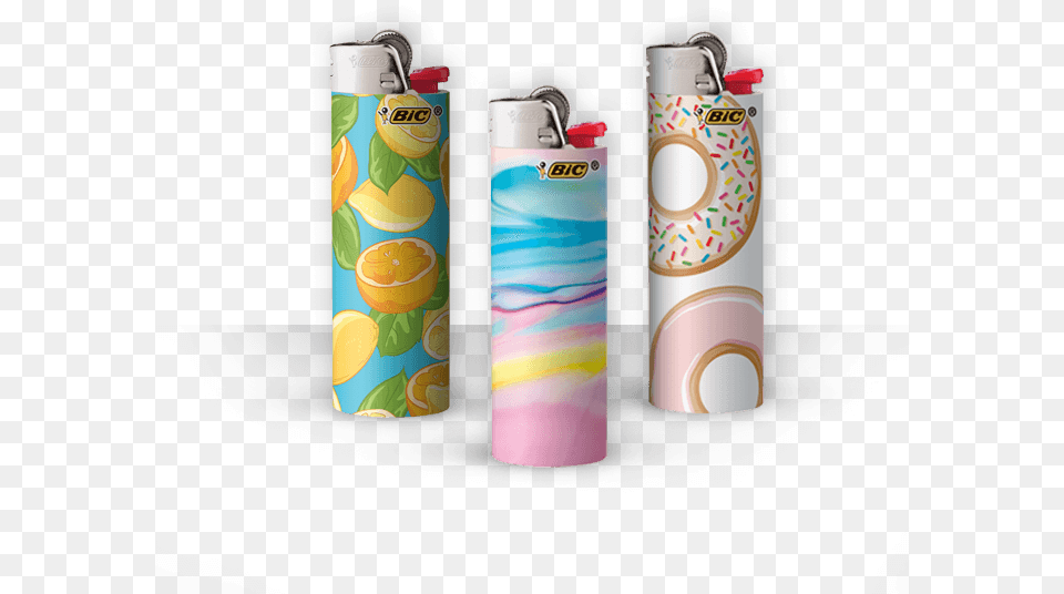 Three Pocket Lighters With Citrus Fruit Doughnuts Construction Paper, Lighter, Tape, Can, Tin Png