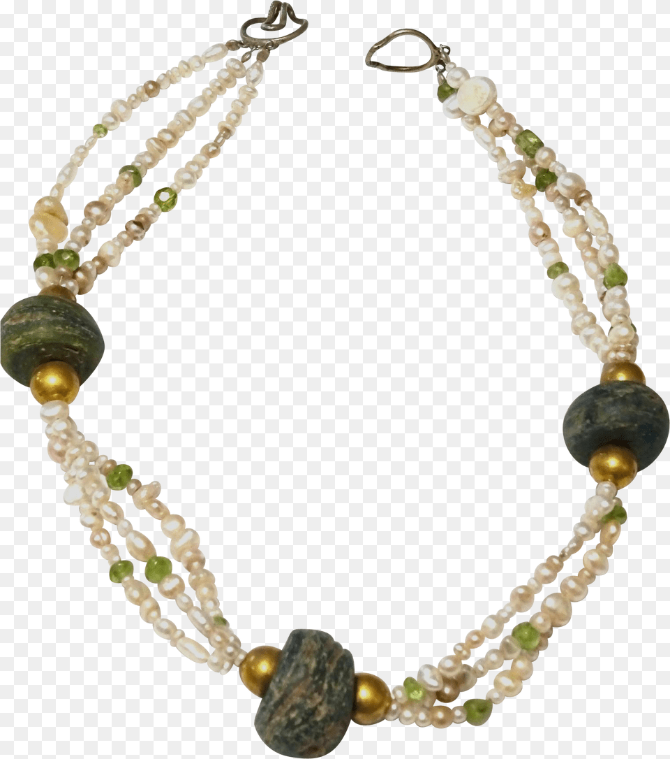 Three Strand Mixed Pearls Peridot And 18k Gold Wax Trois Perles De Cire Or Brin Mixte Perles Pridot, Accessories, Jewelry, Necklace, Bead Free Png
