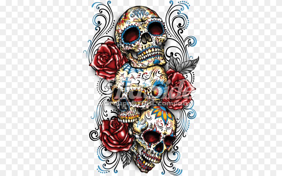 Three Sugar Skulls And Roses Day Of The Dead 3 Skull, Art, Graphics, Baby, Person Free Transparent Png