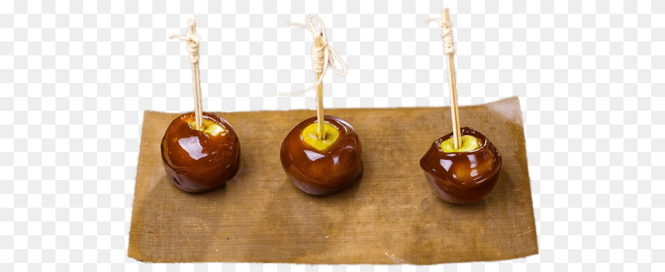 Three Toffee Apples, Caramel, Dessert, Food, Dining Table Png