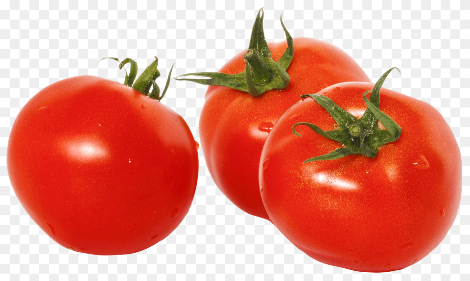 Three Tomatoes With Green Leaves Image, Food, Plant, Produce, Tomato Free Png Download