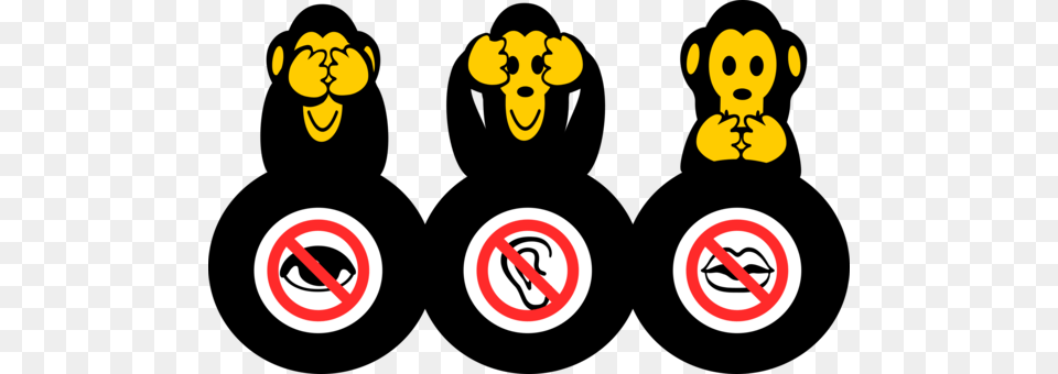 Three Wise Monkeys Cartoon Black And White Animal, Sign, Symbol, Bear, Mammal Free Png