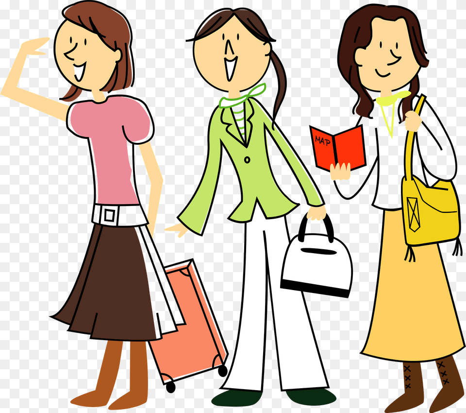 Three Women Are Traveling Clipart, Accessories, Person, Handbag, Bag Png Image
