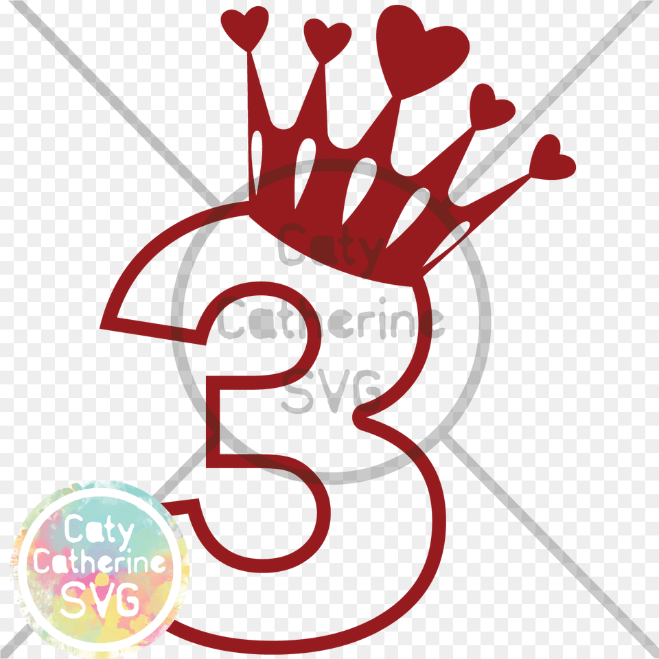 Three Years Old Birthday Heart Crown Birthday Princess Svg Free, Symbol, Number, Text, Dynamite Png